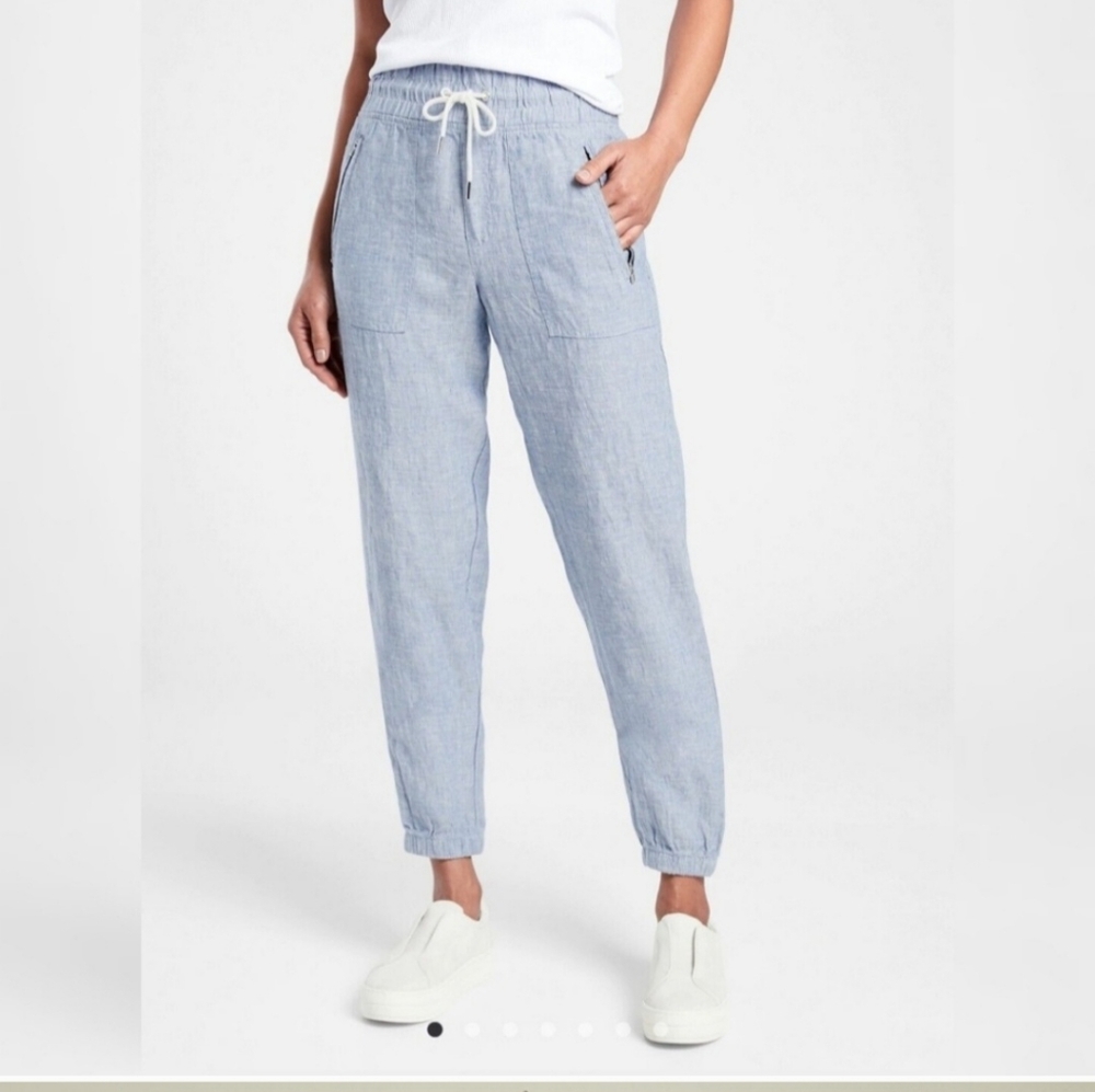 Athleta Cabo 100% Linen Jogger Chambray Blue Pull On Size 2